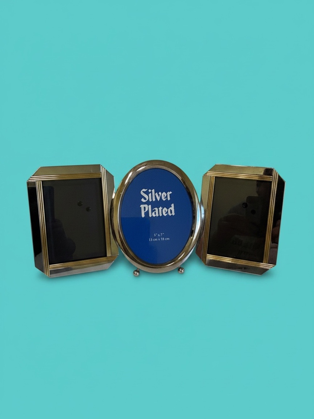 Vintage Silver Plated Triple Picture Frame Lot Oval Square Easel Back Set